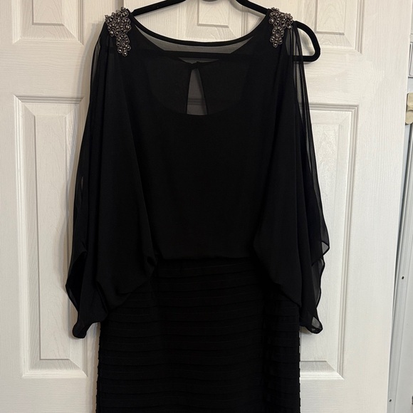 Xscape Dresses & Skirts - Xscape Black Long Sleeve Dress with Embellished Shoulders